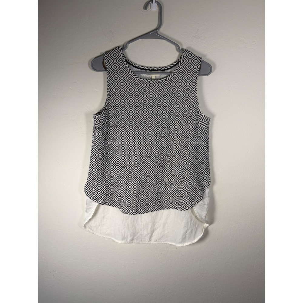 Deletta Black White Geometric Print Layered Tank Top Women's Medium